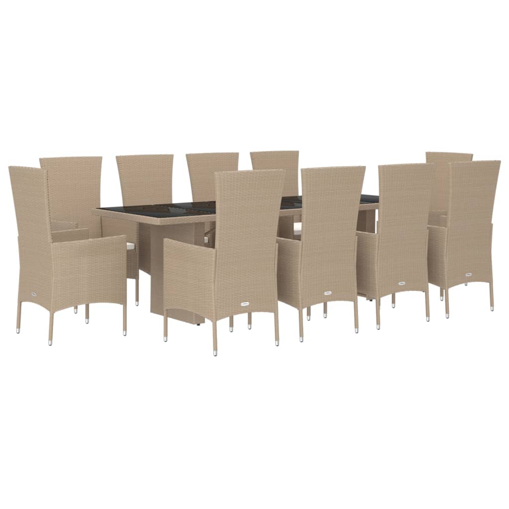 11-Delige Tuinset Met Kussens Poly Rattan Beige
