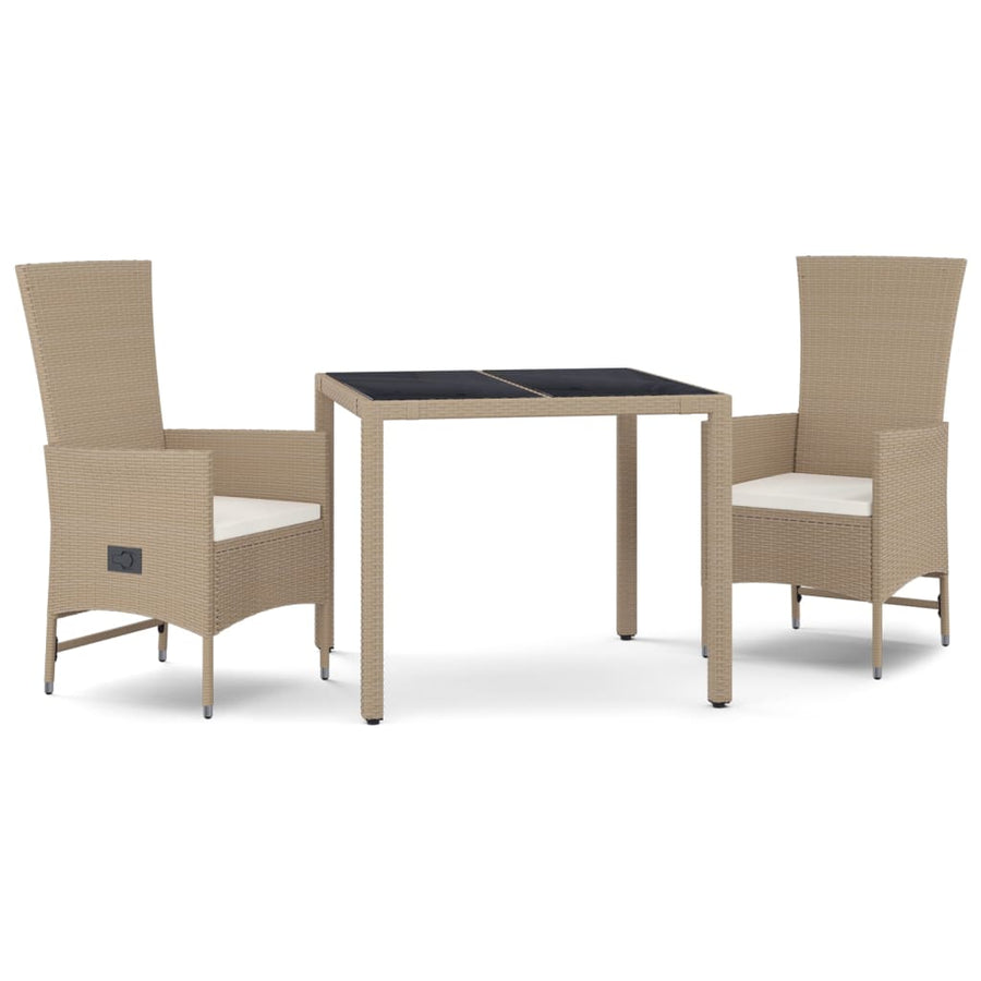 3-Delige Tuinset Met Kussens Poly Rattan Beige 90 cm tafellengte 2x stoel + Tafel