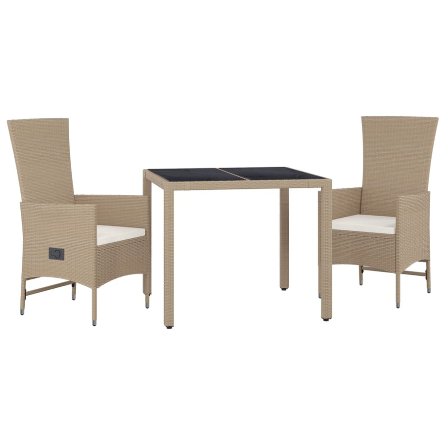 3-Delige Tuinset Met Kussens Poly Rattan Beige 90 cm tafellengte 2x stoel + Tafel