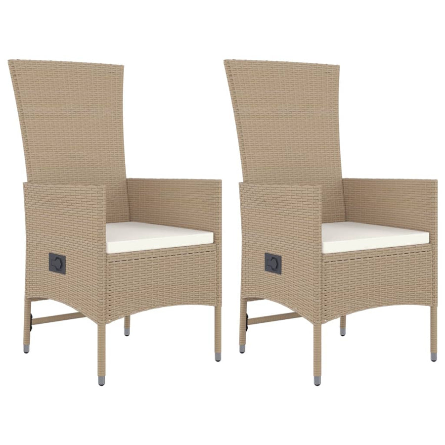 3-Delige Tuinset Met Kussens Poly Rattan Beige 90 cm tafellengte 2x stoel + Tafel