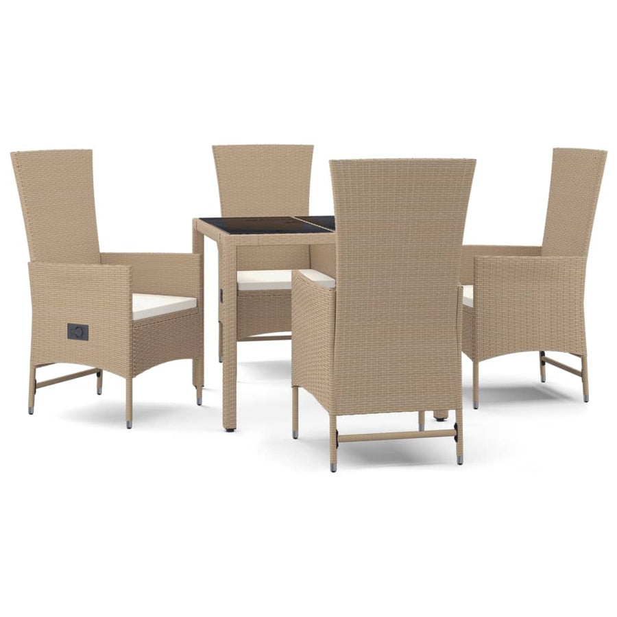 5-Delige Tuinset Met Kussens Poly Rattan Beige 90 cm tafellengte 4x stoel + Tafel