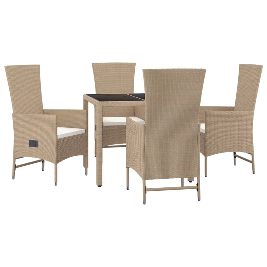 5-Delige Tuinset Met Kussens Poly Rattan Beige 90 cm tafellengte 4x stoel + Tafel