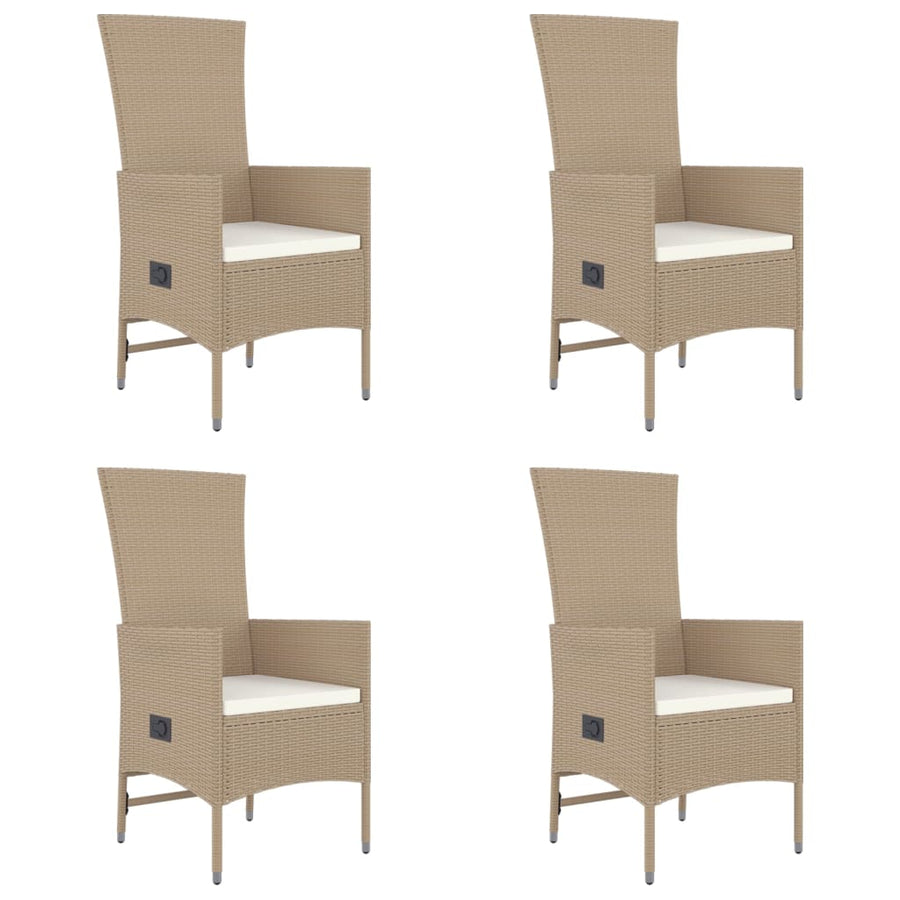 5-Delige Tuinset Met Kussens Poly Rattan Beige 90 cm tafellengte 4x stoel + Tafel