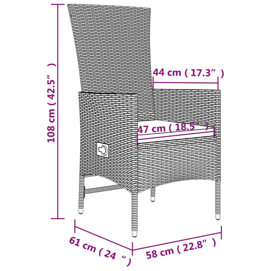 5-Delige Tuinset Met Kussens Poly Rattan Beige 90 cm tafellengte 4x stoel + Tafel