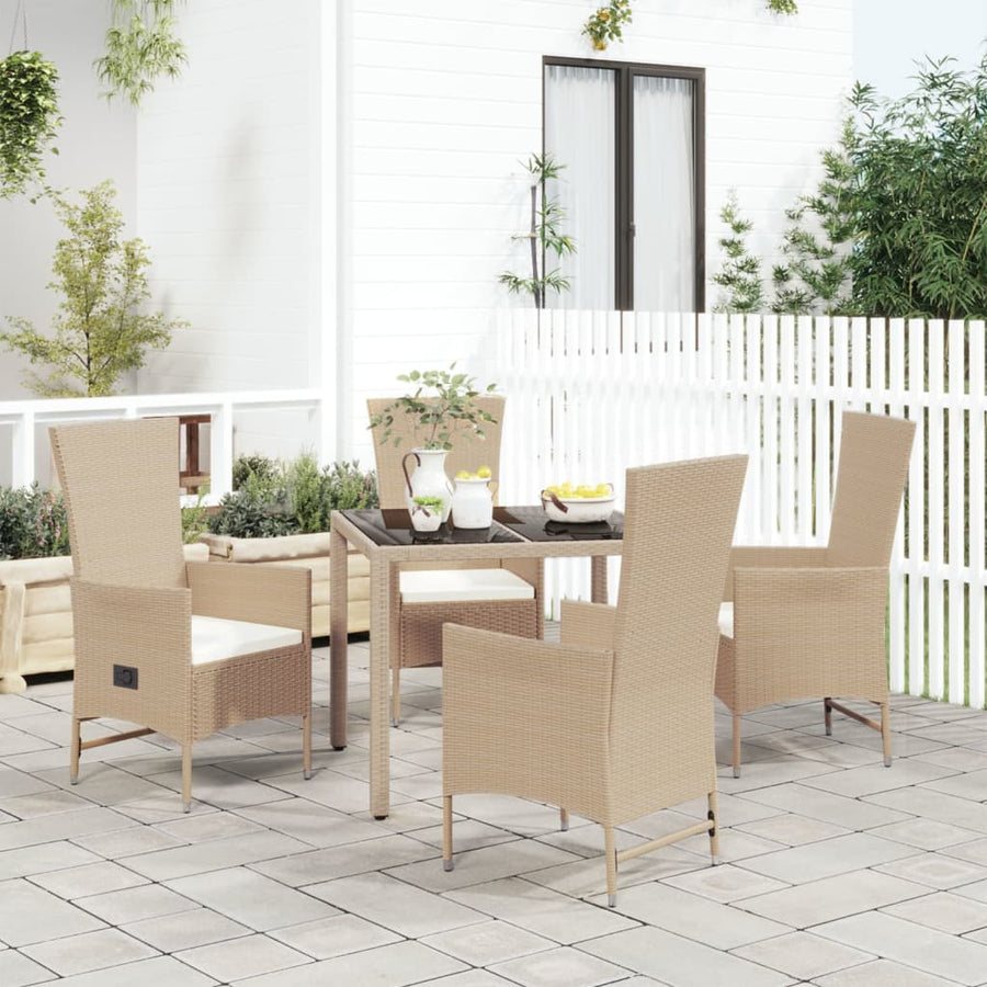 5-Delige Tuinset Met Kussens Poly Rattan Beige 90 cm tafellengte 4x stoel + Tafel