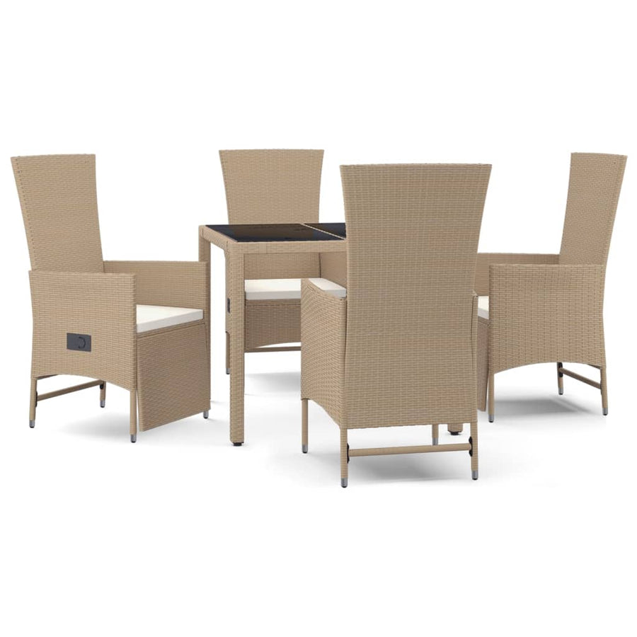 5-Delige Tuinset Met Kussens Poly Rattan Beige 90 cm tafellengte 2x stoel + 2x Fauteuil + Tafel
