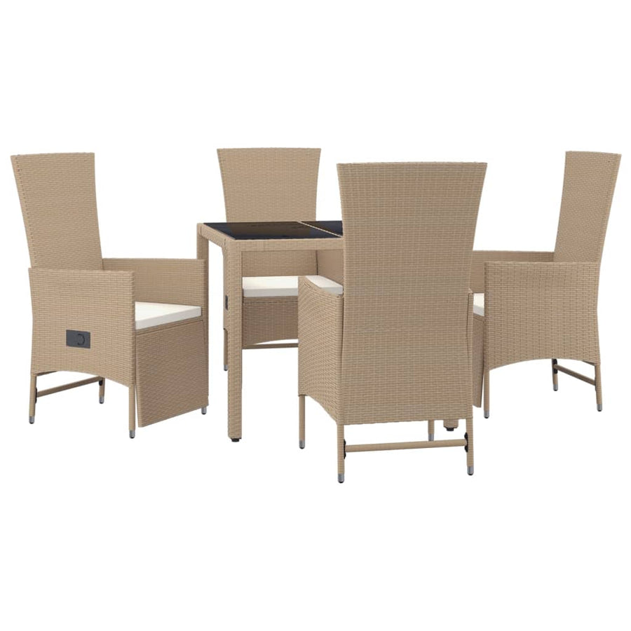 5-Delige Tuinset Met Kussens Poly Rattan Beige 90 cm tafellengte 2x stoel + 2x Fauteuil + Tafel