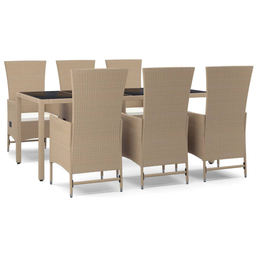 7-Delige Tuinset Met Kussens Poly Rattan Beige 190 cm tafellengte 6x stoel + Tafel