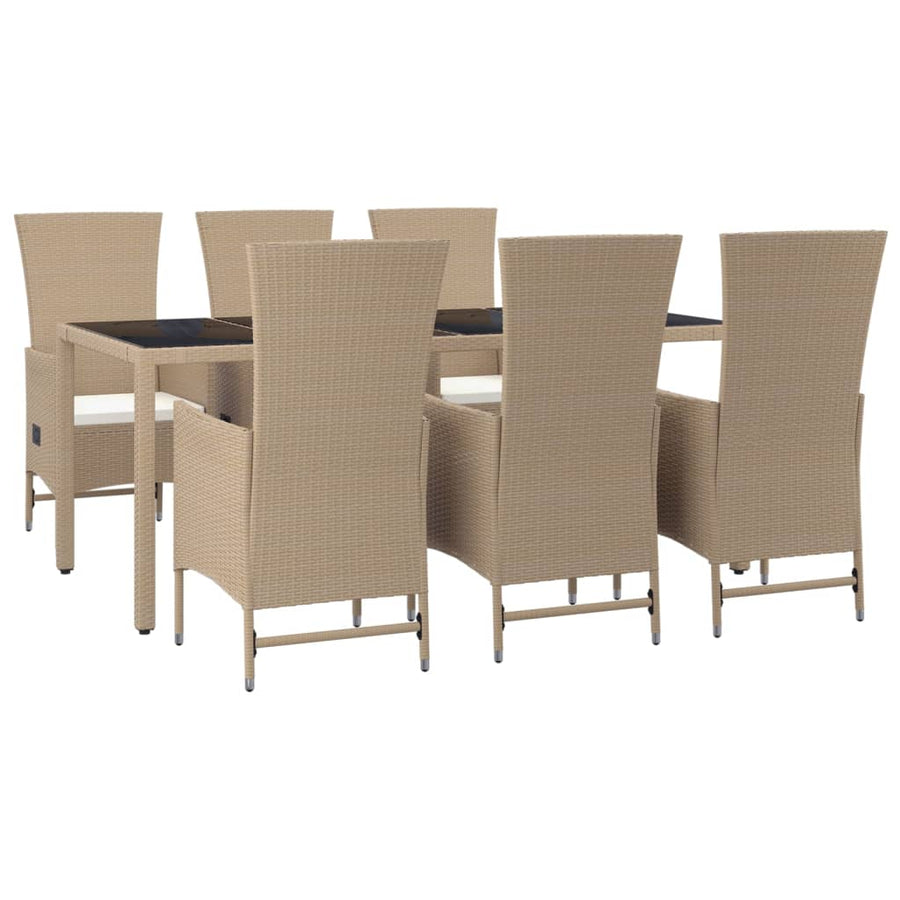 7-Delige Tuinset Met Kussens Poly Rattan Beige 190 cm tafellengte 6x stoel + Tafel