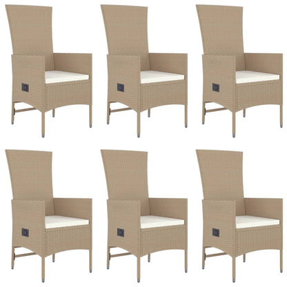 7-Delige Tuinset Met Kussens Poly Rattan Beige 190 cm tafellengte 6x stoel + Tafel
