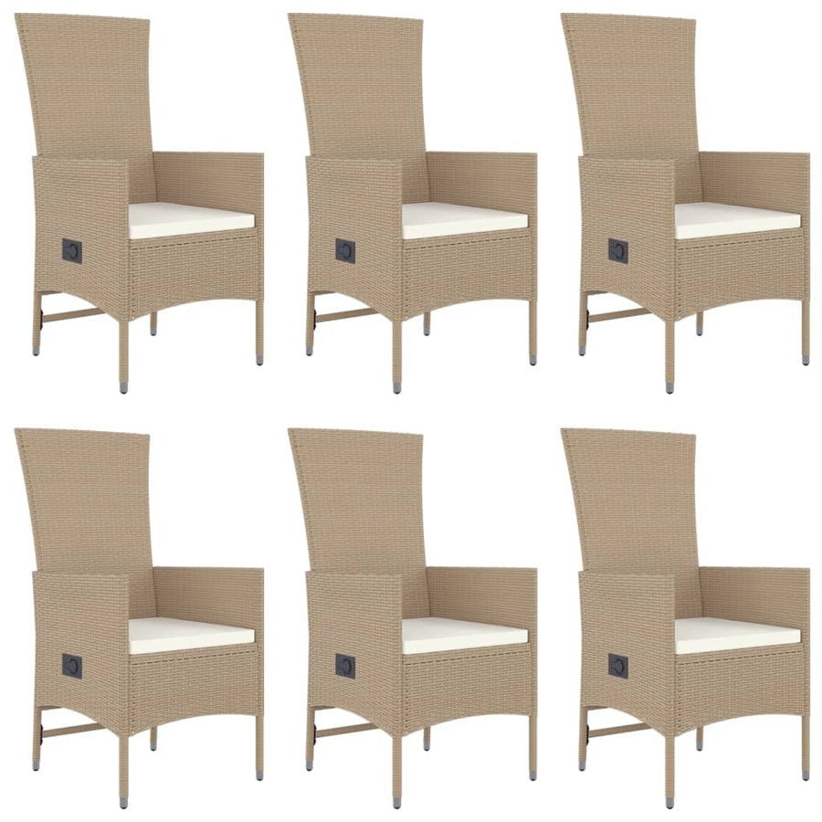 7-Delige Tuinset Met Kussens Poly Rattan Beige 190 cm tafellengte 6x stoel + Tafel