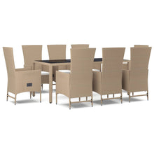 9-Delige Tuinset Met Kussens Poly Rattan Beige 190 cm tafellengte 8x stoel + Tafel