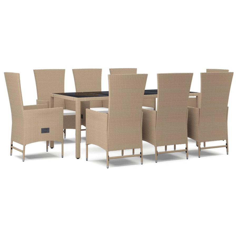 9-Delige Tuinset Met Kussens Poly Rattan Beige 190 cm tafellengte 8x stoel + Tafel