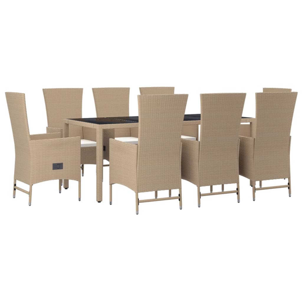 9-Delige Tuinset Met Kussens Poly Rattan Beige 190 cm tafellengte 8x stoel + Tafel