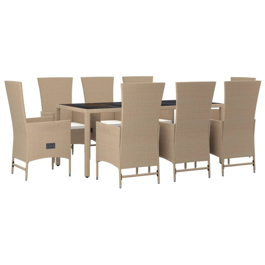 9-Delige Tuinset Met Kussens Poly Rattan Beige 190 cm tafellengte 8x stoel + Tafel
