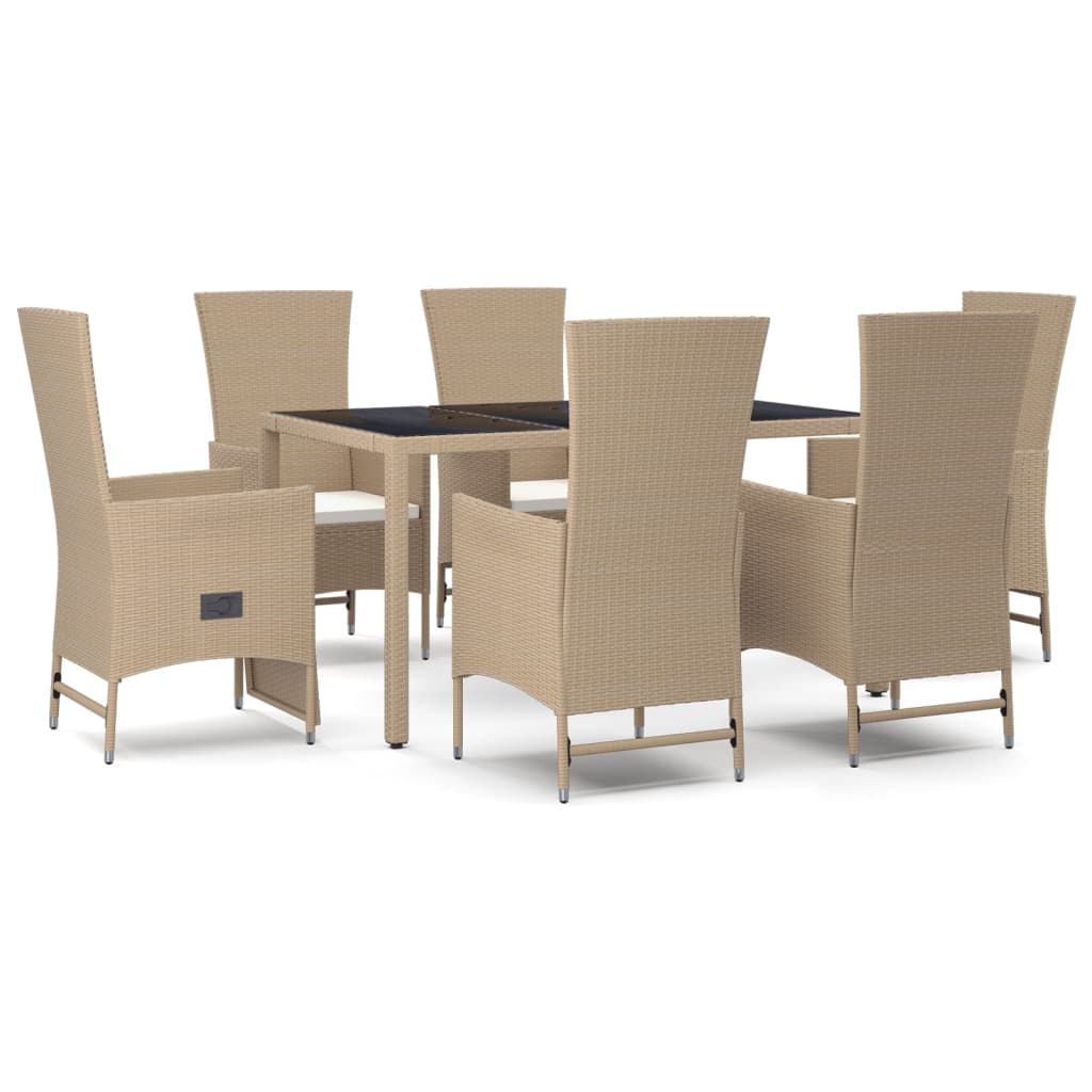 7-Delige Tuinset Met Kussens Poly Rattan Beige 150 cm tafellengte 4x stoel + 2x Fauteuil + Tafel