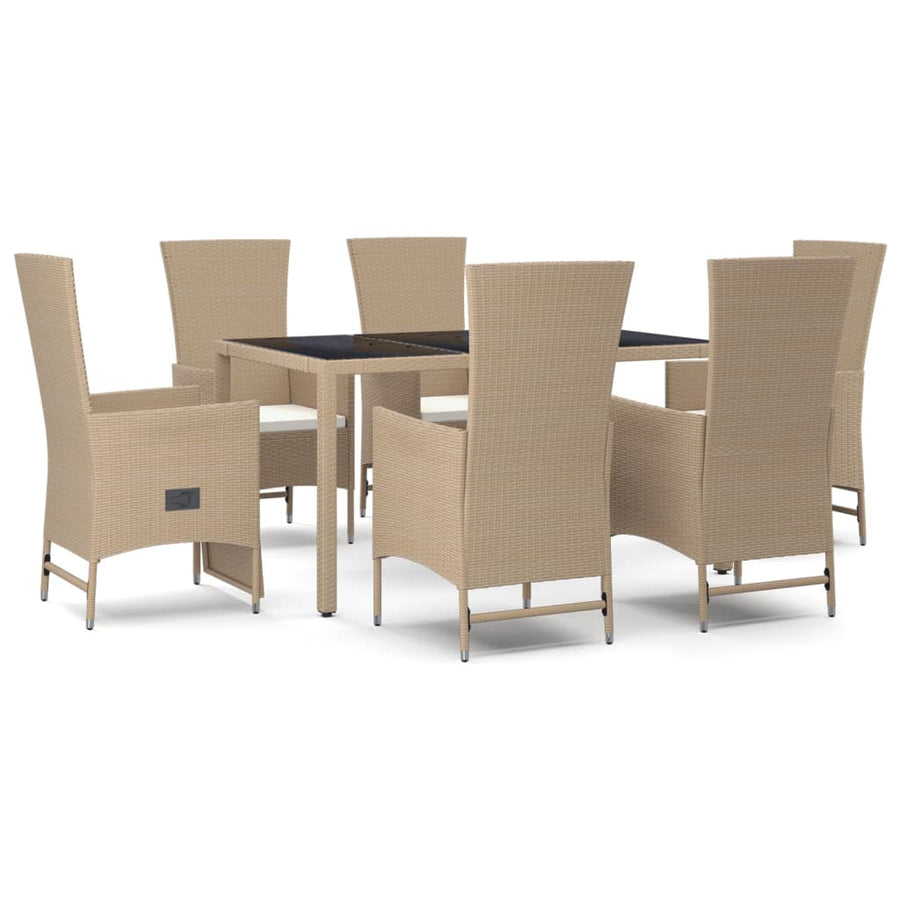 7-Delige Tuinset Met Kussens Poly Rattan Beige 150 cm tafellengte 4x stoel + 2x Fauteuil + Tafel