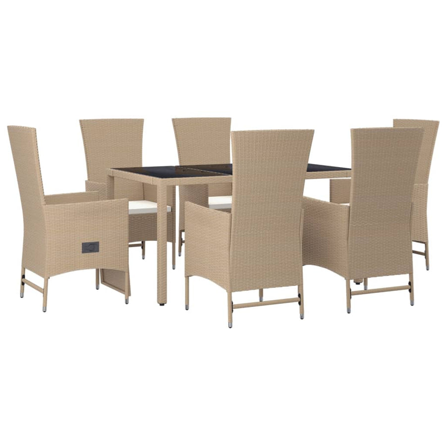7-Delige Tuinset Met Kussens Poly Rattan Beige 150 cm tafellengte 4x stoel + 2x Fauteuil + Tafel