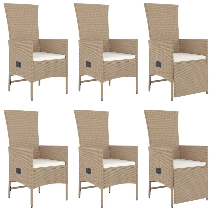 7-Delige Tuinset Met Kussens Poly Rattan Beige 150 cm tafellengte 4x stoel + 2x Fauteuil + Tafel