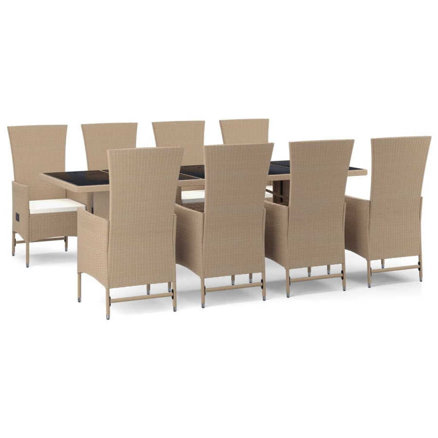 9-Delige Tuinset Met Kussens Poly Rattan Beige 240 cm tafellengte 8x stoel + Tafel