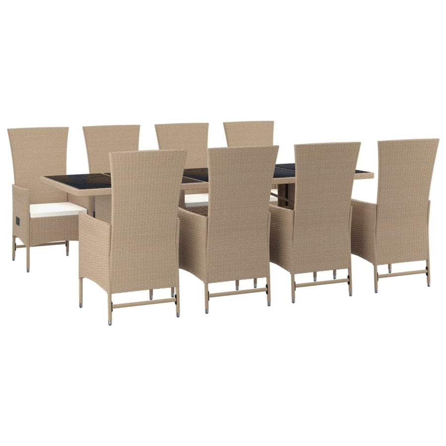 9-Delige Tuinset Met Kussens Poly Rattan Beige 240 cm tafellengte 8x stoel + Tafel