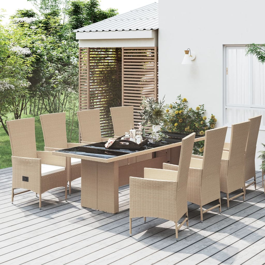 9-Delige Tuinset Met Kussens Poly Rattan Beige 240 cm tafellengte 8x stoel + Tafel