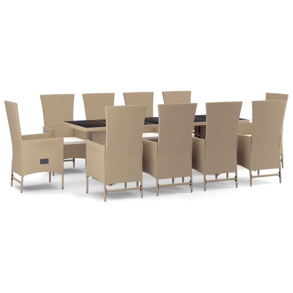 -Delige Tuinset Met Kussens Poly Rattan Beige 240 cm tafellengte 10x Fauteuil + Tafel