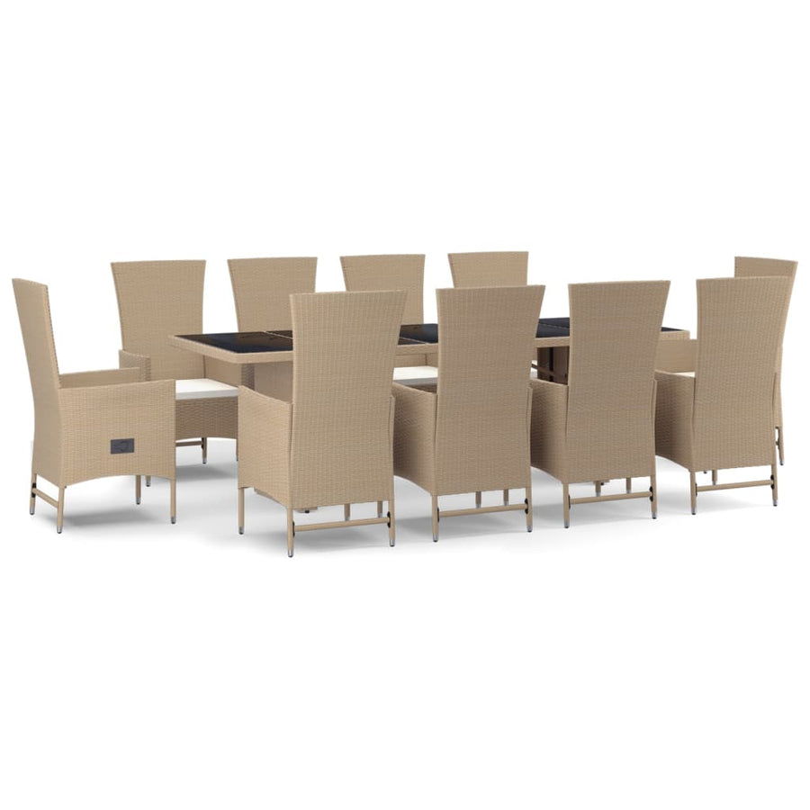 -Delige Tuinset Met Kussens Poly Rattan Beige 240 cm tafellengte 10x Fauteuil + Tafel