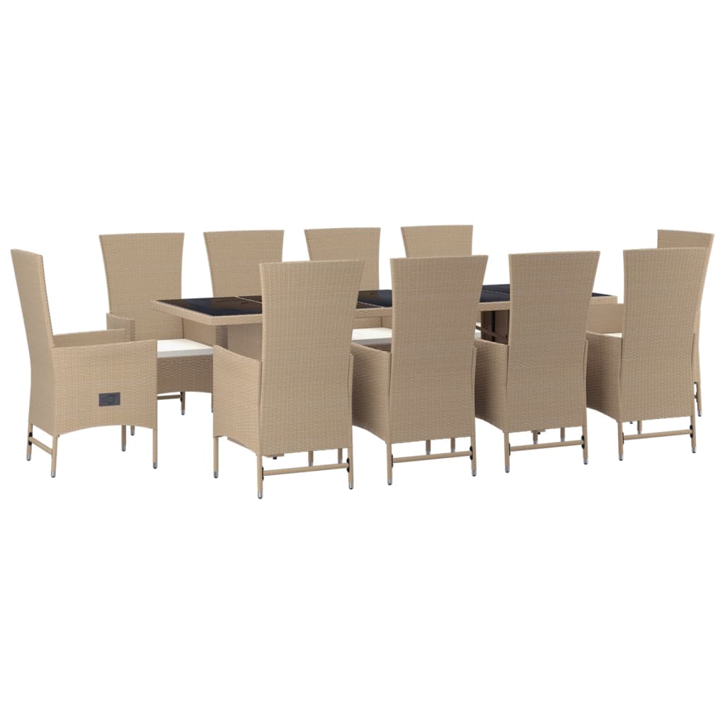 -Delige Tuinset Met Kussens Poly Rattan Beige 240 cm tafellengte 10x Fauteuil + Tafel