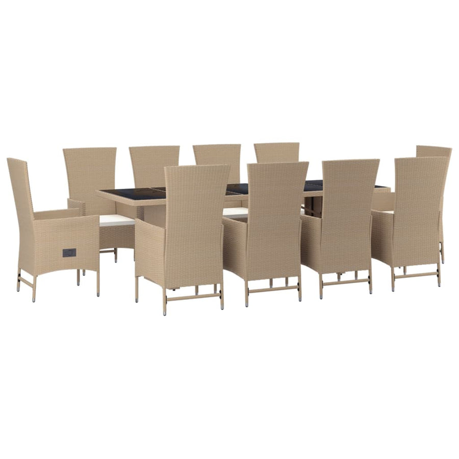 -Delige Tuinset Met Kussens Poly Rattan Beige 240 cm tafellengte 10x Fauteuil + Tafel
