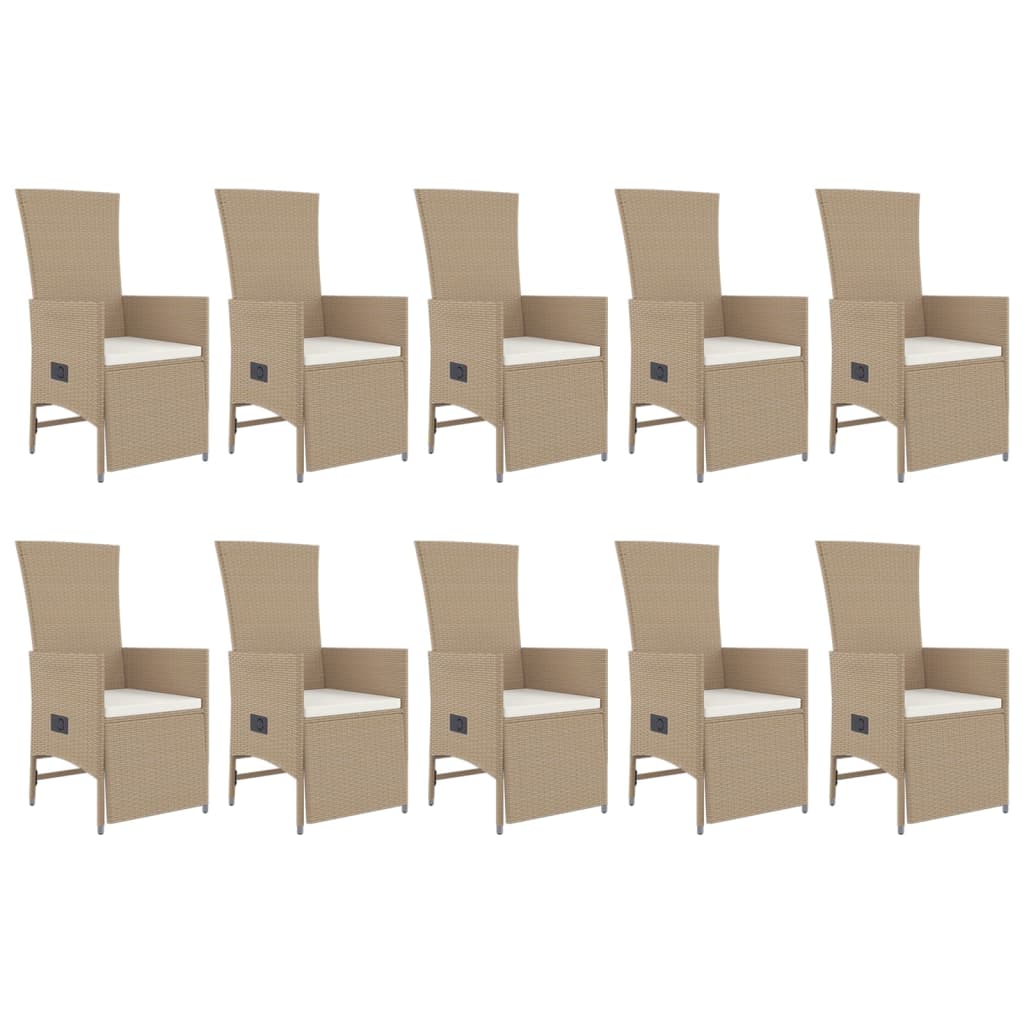 -Delige Tuinset Met Kussens Poly Rattan Beige 240 cm tafellengte 10x Fauteuil + Tafel