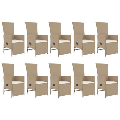 -Delige Tuinset Met Kussens Poly Rattan Beige 240 cm tafellengte 10x Fauteuil + Tafel