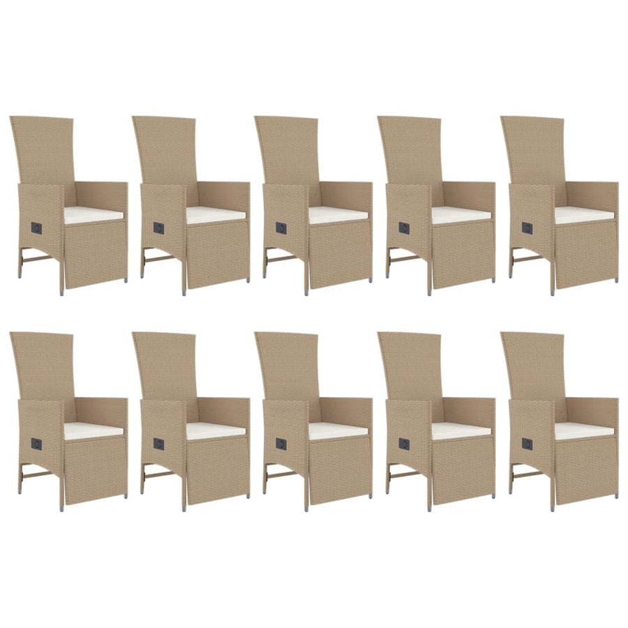 -Delige Tuinset Met Kussens Poly Rattan Beige 240 cm tafellengte 10x Fauteuil + Tafel