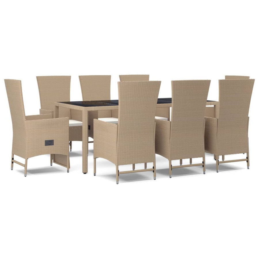 9-Delige Tuinset Met Kussens Poly Rattan Beige 190 cm tafellengte 6x stoel + 2x Fauteuil + Tafel