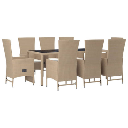 9-Delige Tuinset Met Kussens Poly Rattan Beige 190 cm tafellengte 6x stoel + 2x Fauteuil + Tafel