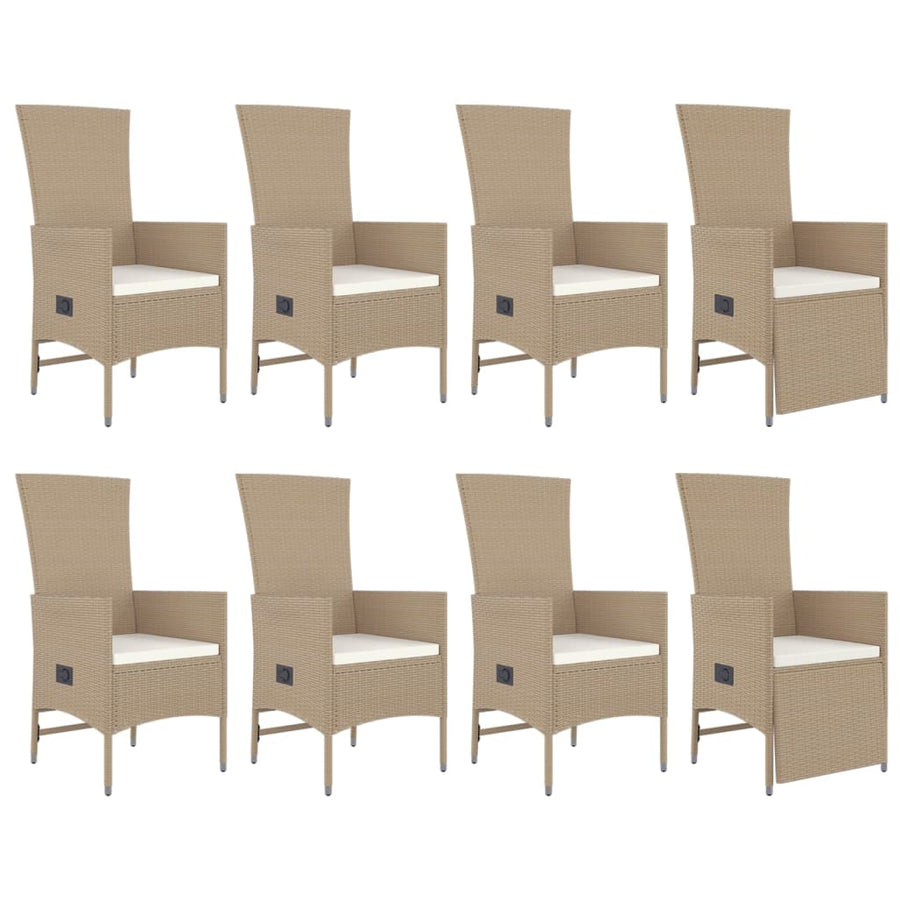 9-Delige Tuinset Met Kussens Poly Rattan Beige 190 cm tafellengte 6x stoel + 2x Fauteuil + Tafel