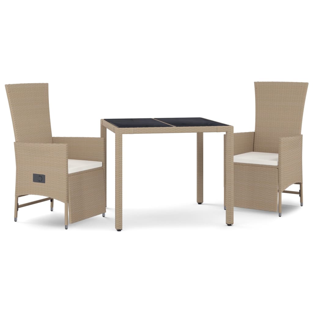 -Delige Tuinset Met Kussens Poly Rattan Beige 3 90 cm tafellengte