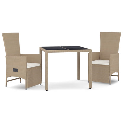 -Delige Tuinset Met Kussens Poly Rattan Beige 3 90 cm tafellengte