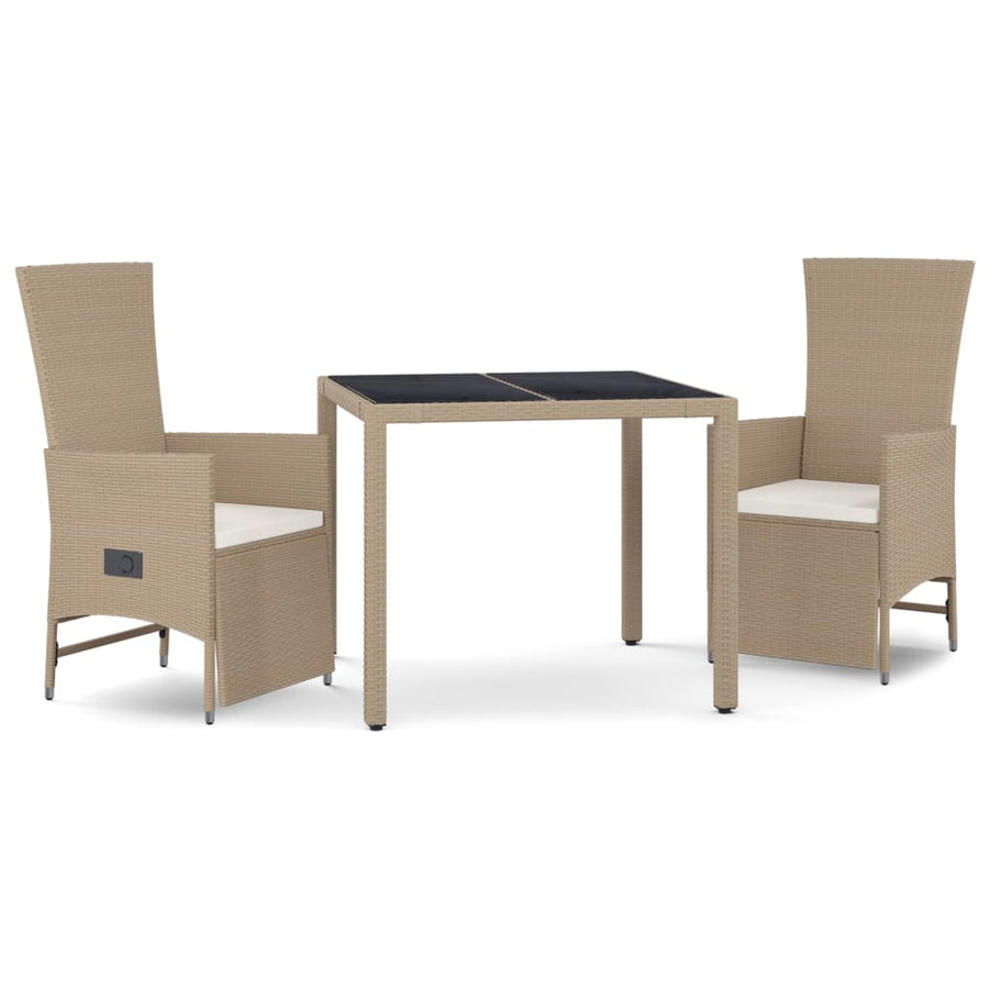 -Delige Tuinset Met Kussens Poly Rattan Beige 3 90 cm tafellengte