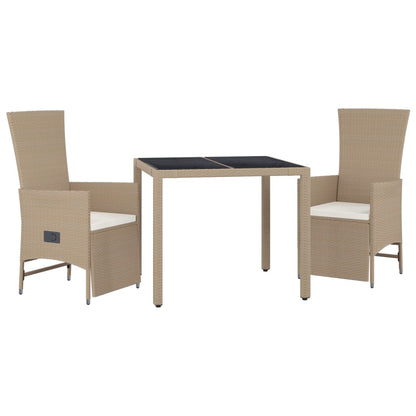 -Delige Tuinset Met Kussens Poly Rattan Beige 3 90 cm tafellengte