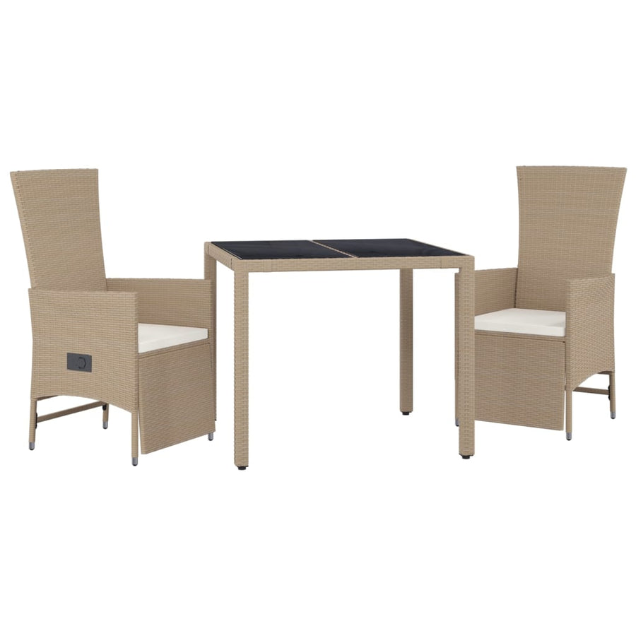 -Delige Tuinset Met Kussens Poly Rattan Beige 3 90 cm tafellengte