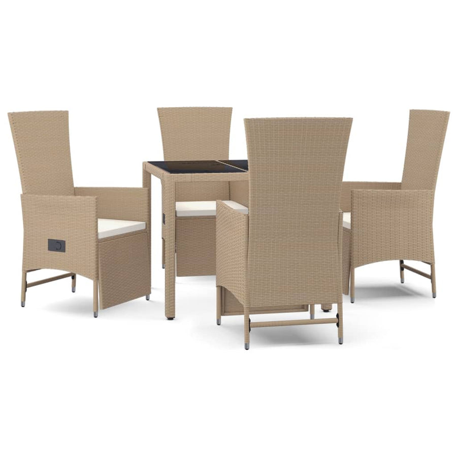 -Delige Tuinset Met Kussens Poly Rattan Beige 5 90 cm tafellengte