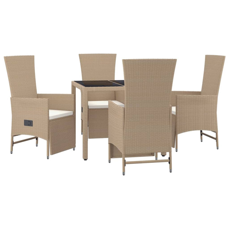 -Delige Tuinset Met Kussens Poly Rattan Beige 5 90 cm tafellengte