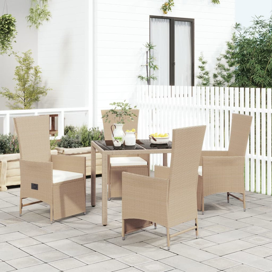 -Delige Tuinset Met Kussens Poly Rattan Beige 5 90 cm tafellengte