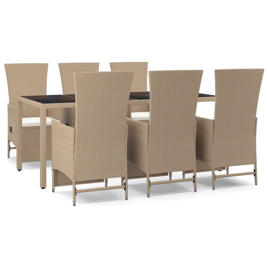 -Delige Tuinset Met Kussens Poly Rattan Beige 7 190 cm tafellengte