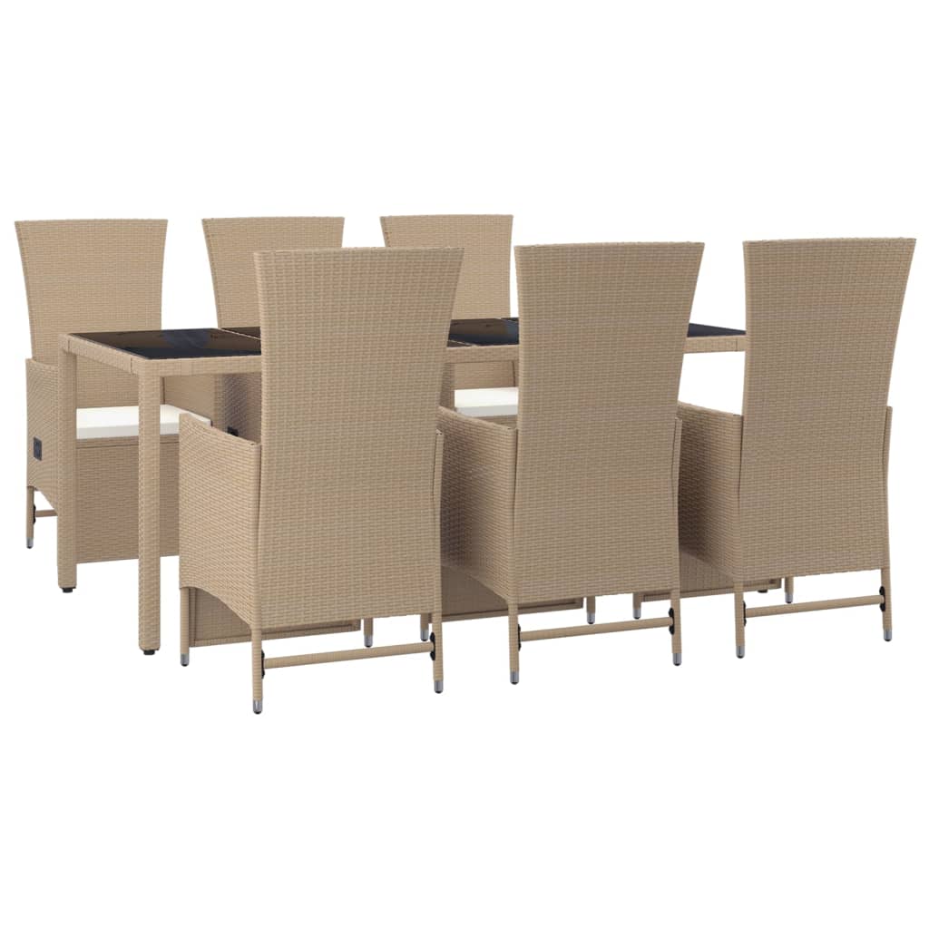 -Delige Tuinset Met Kussens Poly Rattan Beige 7 190 cm tafellengte
