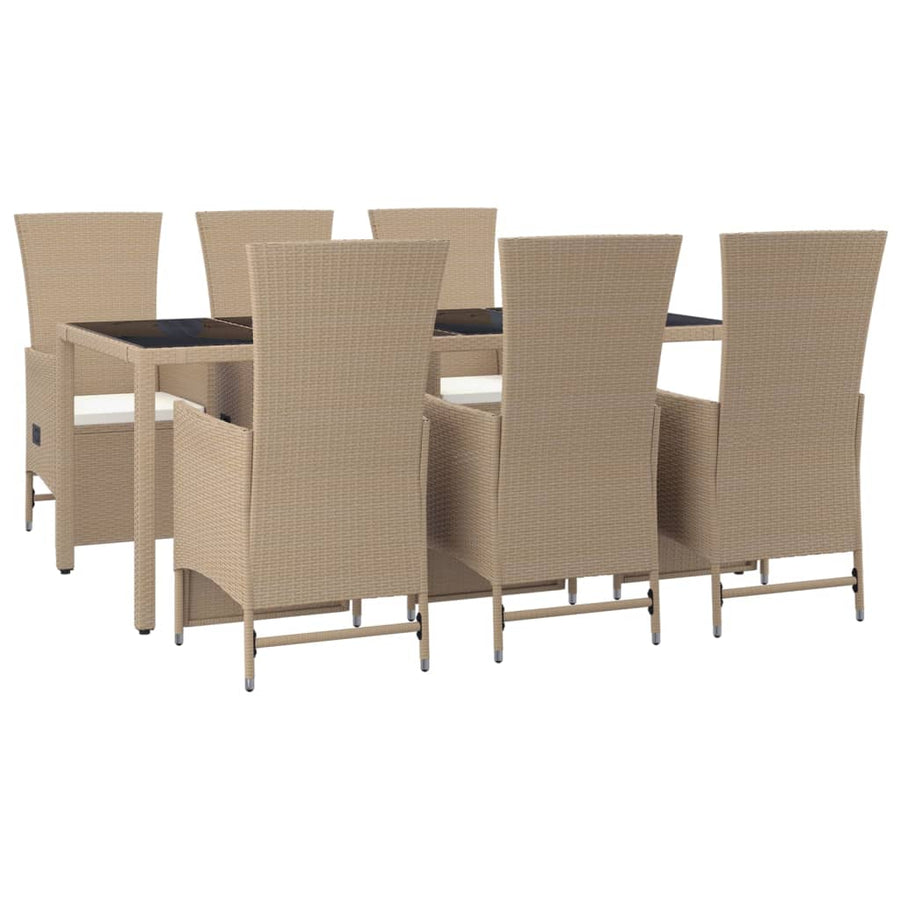 -Delige Tuinset Met Kussens Poly Rattan Beige 7 190 cm tafellengte