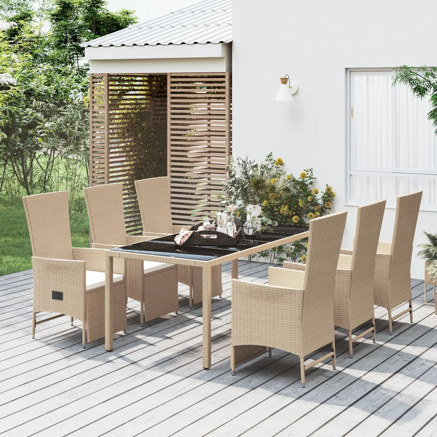 -Delige Tuinset Met Kussens Poly Rattan Beige 7 190 cm tafellengte