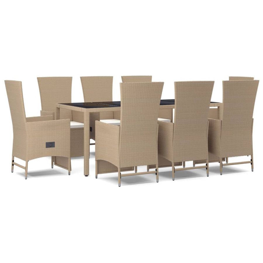 -Delige Tuinset Met Kussens Poly Rattan Beige 9 190 cm tafellengte