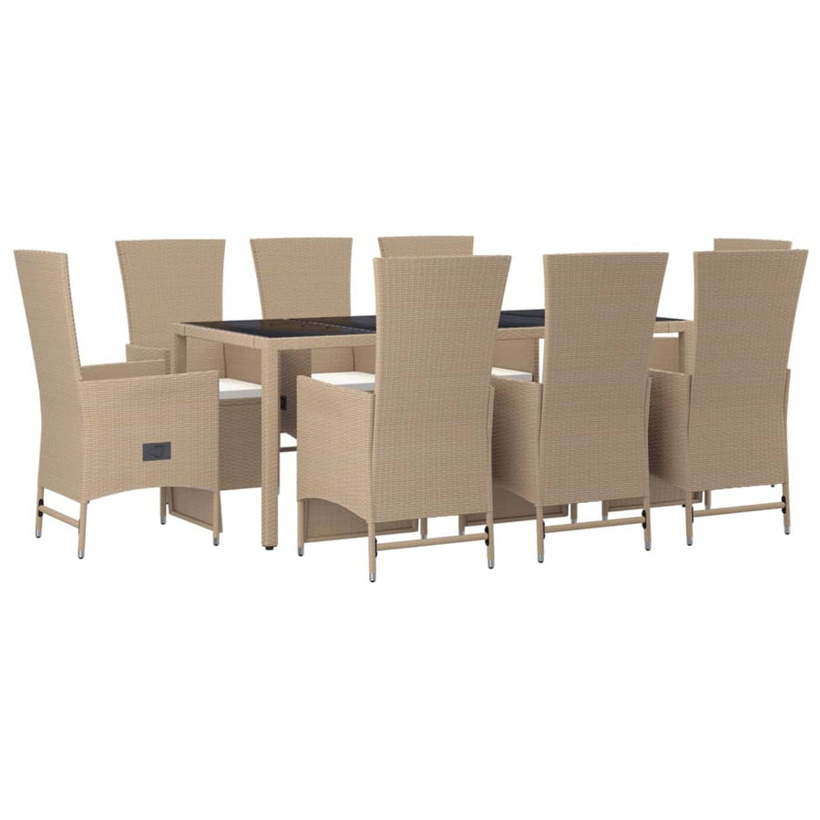 -Delige Tuinset Met Kussens Poly Rattan Beige 9 190 cm tafellengte